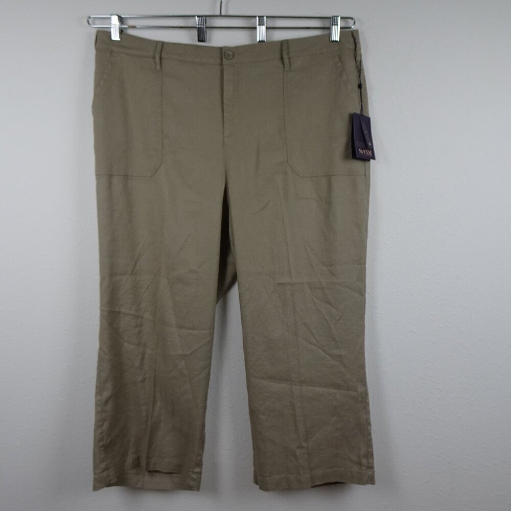 NYDJ Wide Leg Pants Women's Plus Size 18W Brown Linen Blend Cropped Cargo